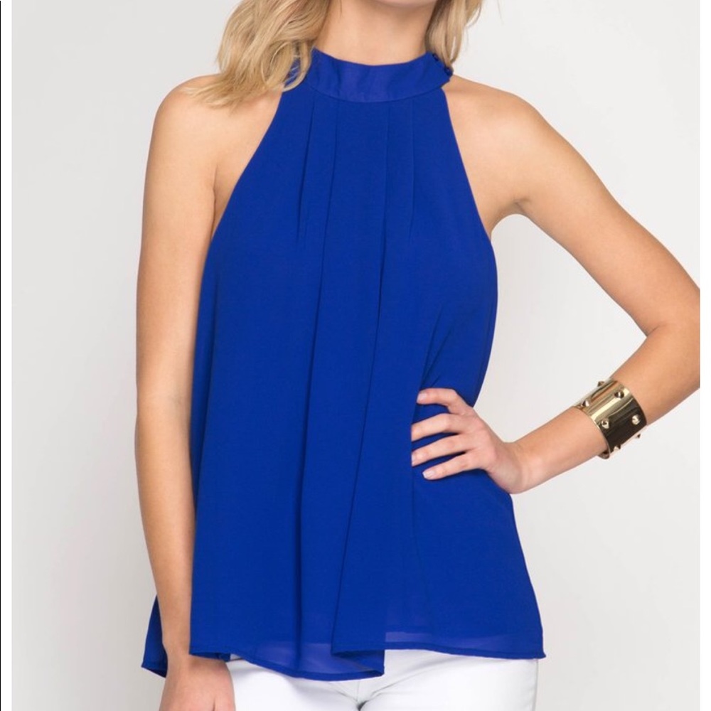 She+Sky Royal Blue Halter Tank Top - Size L